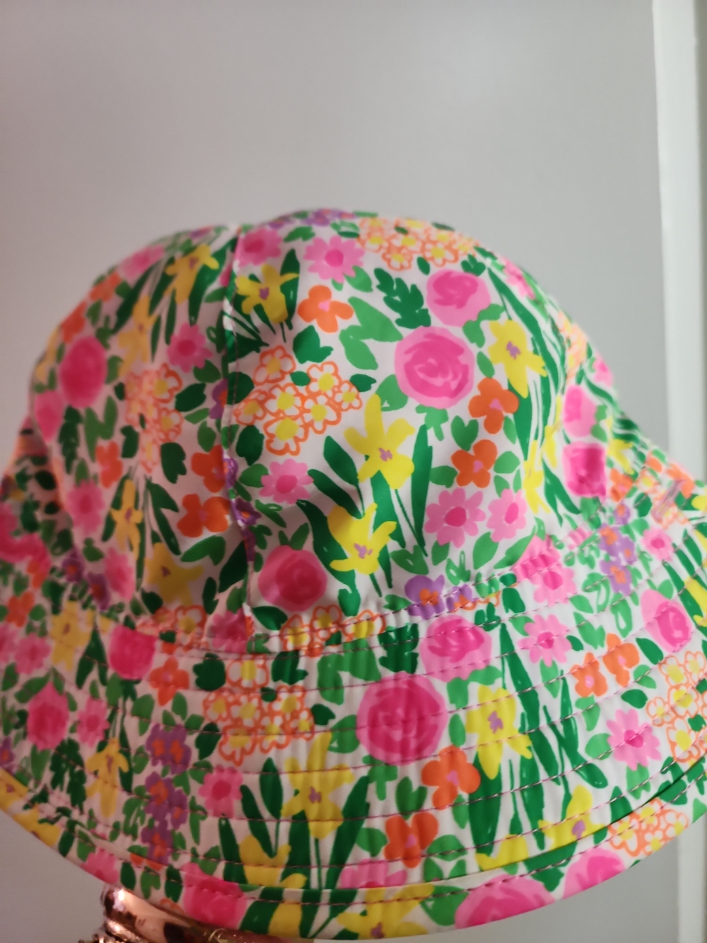 Unbranded Kids Floral Sun Bucket Hat - Pink, Yellow & Green
